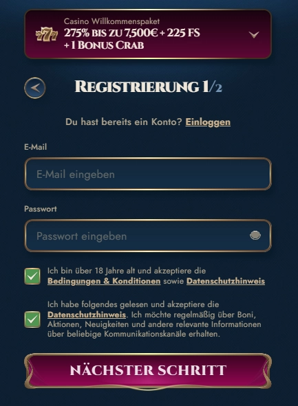 rich royal Registrierung